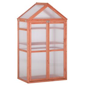 Outsunny Wooden Greenhouse 32 x 19 x 54 with Adjustable Shelves Double Doors Flower Planter Protection Orange