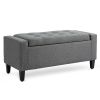 HOMCOM Linen Upholstered Storage Ottoman with Lift-Top Design Space-Saving Gray