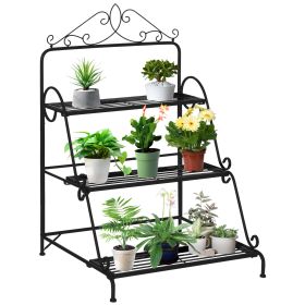 Outsunny Metal Plant Stand 3 Tier Ladder Display Shelf Flower Pot Holder for Indoor Outdoor Patio