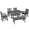Outsunny 6 Pieces Patio Dining Set, 6 Seater Outdoor Table and Chairs Loveseat with Umbrella Hole, Cushions, for Poolside, Backyard, Dark Gray