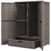 Outsunny Outdoor PE Rattan Wicker Towel Rack, Pool Toy Cabinet, Hot Tub Accessory Storage, Freestanding Cabinet w/ 2 Doors & Drawer for Spa, Dark Gray