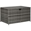 Outsunny Rattan Wicker Outdoor Deck Box with Hydraulic Lift & Handle, Liner for Patio, Pool, Garden Tools, Gray