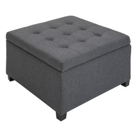 HOMCOM Tufted Storage Ottoman with Lift Top Fabric Metal Hinge Rubberwood Frame Living Room