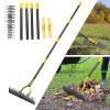 15 Inch Dual Blade Lawn Dethatching Rake, Manual Weed Puller and Grass Removal Tool with Sharp Steel Tines for Lawn Care