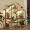 Plant Stand Indoor with Grow Lights Wood Plant Shelf for Hanging Planter Pots Display Flower