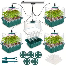 5-Pack Seed Starter Kit with LED Grow Lights – Indoor Propagation Trays with Adjustable Humidity Dome & Clear Cell Seedling Trays, Mini Greenhouse See