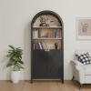 61" Tall Arched Cabinets,Bookcase with storage,Mid-Century Modern 5-Tier Bookshelf with Door,Black