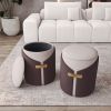 Two-Toned Ottoman with Storage or Vanity Stool, Brown