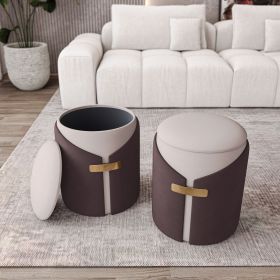 Two-Toned Ottoman with Storage or Vanity Stool, Brown
