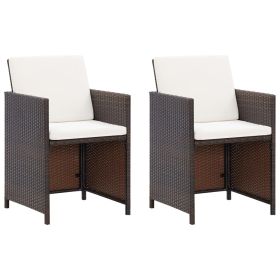 Patio Chairs with Cushions 2 pcs Poly Rattan Brown