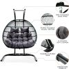 2 Person Folding Double Swing Chair Wicker Rattan Egg Chair with Stand and Cushion (Black+anthracite)