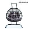 2 Person Folding Double Swing Chair Wicker Rattan Egg Chair with Stand and Cushion (Black+anthracite)