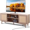 VEVOR Rattan TV Stand, Mid Century Modern TV Stand for 75 inch TV, Boho Rattan TV Cabinet with Build-in Socket and USB Ports