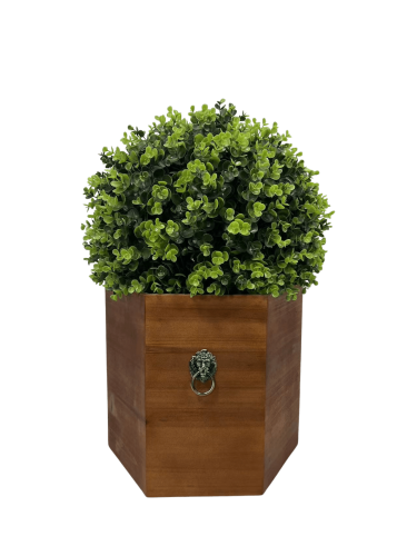 24" Ball Topiary in Redwood Pot, Artificial Faux Plant for indoor and outdoor