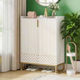 Shoe Cabinet - White and Gold