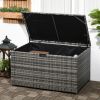 Outsunny Rattan Wicker Outdoor Deck Box with Hydraulic Lift & Handle, Liner for Patio, Pool, Garden Tools, Gray
