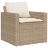 6 Piece Patio Sofa Set with Cushions Beige Poly Rattan