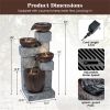 4-Tier Waterfall Fountain with LED Lights, Resin Fiberglass Outdoor Fountain with Adjustable Flow for Garden Patio