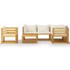 7 Piece Patio Lounge Set with Cushion Cream Solid Acacia Wood