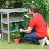 3-Tier Wooden Workbench with Adjustable Feet, Built-In Hooks & Storage Shelves, Compact Tool Bench for Garage, Workshop, or Craft Room Organization