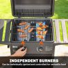 2 Burner Propane Gas Grill, 18000 BTU BBQ Grill with Wheels, Warming Rack, Shelf, Thermometer, Grease Cup, Black
