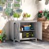 Outsunny Wooden Outdoor Storage Cabinet, Garden Shed Potting Shed with Shelf and Double Doors, Light Gray