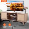 VEVOR Rattan TV Stand, Mid Century Modern TV Stand for 75 inch TV, Boho Rattan TV Cabinet with Build-in Socket and USB Ports