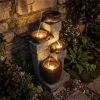 4-Tier Waterfall Fountain with LED Lights, Resin Fiberglass Outdoor Fountain with Adjustable Flow for Garden Patio