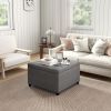 HOMCOM Tufted Storage Ottoman with Lift Top Fabric Metal Hinge Rubberwood Frame Living Room