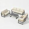 All-Weather 5-Piece Ultra Aluminum Patio Furniture Set, 7-Seat Conversation Sofa with 10 Inches Extra thick Beige Back Cushions and Glass Table