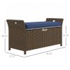 Outsunny Wicker Patio Storage Bench with Cushion Top, Dark Blue, Outdoor Seating & Storage Solution