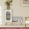Shoe Cabinet for Entryway, L-Shaped Shoe Storage Bench with Padded Seat, Modern Organizer with Glass Door and Shelf for Hallway, Bedroom, White
