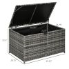 Outsunny Rattan Wicker Outdoor Deck Box with Hydraulic Lift & Handle, Liner for Patio, Pool, Garden Tools, Gray