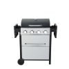 4-Burner Propane Gas BBQ Grill, 34200BTU Output With Wire Enamel Cooking Grids For Outdoor Barbecue, Foldable Side Table, Hanging Basket