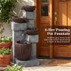 4-Tier Waterfall Fountain with LED Lights, Resin Fiberglass Outdoor Fountain with Adjustable Flow for Garden Patio