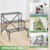 3-Tier Metal Plant Stand with Widened Grid Shelf for Porch Garden