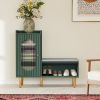 Shoe Cabinet for Entryway, L-Shaped Shoe Storage Bench with Padded Seat, Modern Organizer with Glass Door and Shelf for Hallway, Bedroom, Green