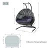 Double Wicker Swing Egg Chair,  All-Weather Rattan Hanging Hammock Chair for Home Bedroom Patio Balcony,Black&Grey