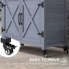 Outsunny Outdoor Potting Bench with Storage Cabinet Aluminum Tabletop Rubber Wheels for Patio Backyard Balcony Gray