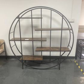 Round 5-Tier Metal Plant Stand bookcase storage rack, Indoor Living Room Terrace Garden Balcony Display Stand. Rustic Brown