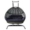 Double Wicker Swing Egg Chair,  All-Weather Rattan Hanging Hammock Chair for Home Bedroom Patio Balcony,Black&Grey