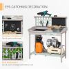 Outsunny Potting Bench Outdoor, with Removable Sink, Blackboard, Open Shelf Storage, Grid Backboard, for Garden, Backyard, Light Gray