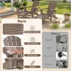 Folding Adirondack Chair Set of 2, HDPE Fire Pit Chair with Retractable Ottoman and Cup Holder, Brown