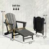 Folding Adirondack Chair Set of 2, HDPE Fire Pit Chair with Retractable Ottoman and Cup Holder, Black