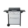 4-Burner Propane Gas BBQ Grill, 34200BTU Output With Wire Enamel Cooking Grids For Outdoor Barbecue, Foldable Side Table, Hanging Basket