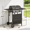 2 Burner Propane Gas Grill, 18000 BTU BBQ Grill with Wheels, Warming Rack, Shelf, Thermometer, Grease Cup, Black