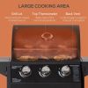 Outsunny Outdoor 3 Burner Gas Grill Portable BBQ Trolley with Wheels Warming Rack Shelves Cabinet Thermometer Black
