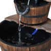Wood Freestanding Fountain with 2 Tier Waterfall Barrel, Electric Pump for Garden Decor, Lawn, Backyard