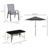 Outsunny 8 Pieces Outdoor Dining Table and Chairs, with Adjustable Table Umbrella, Fast-Drying Fabric, 6 Chairs and Dining Table, Grey