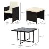 Outsunny 9 Pieces Outdoor Dining Set for 8, Space Saving Wicker Chairs and Square Glass Table with Cushions and Ottomans